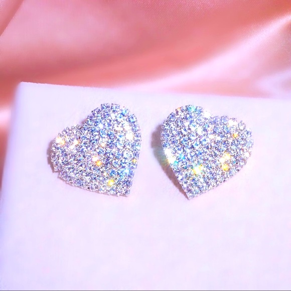 Heart Bling Rhinestone Diamond Earrings - Picture 1 of 1